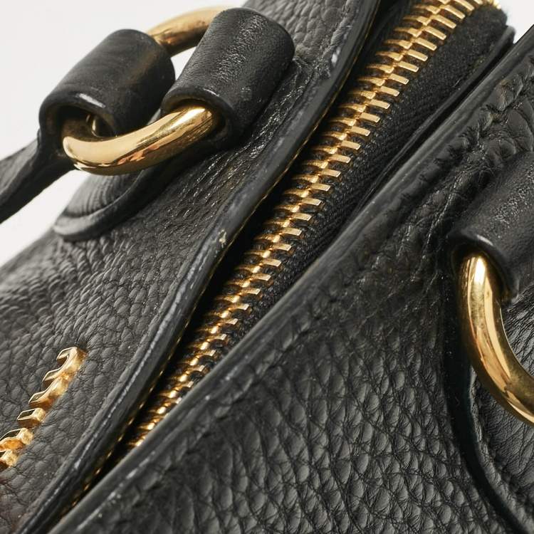 Pre Owned Miu Miu Black Leather Middle Zip Tote