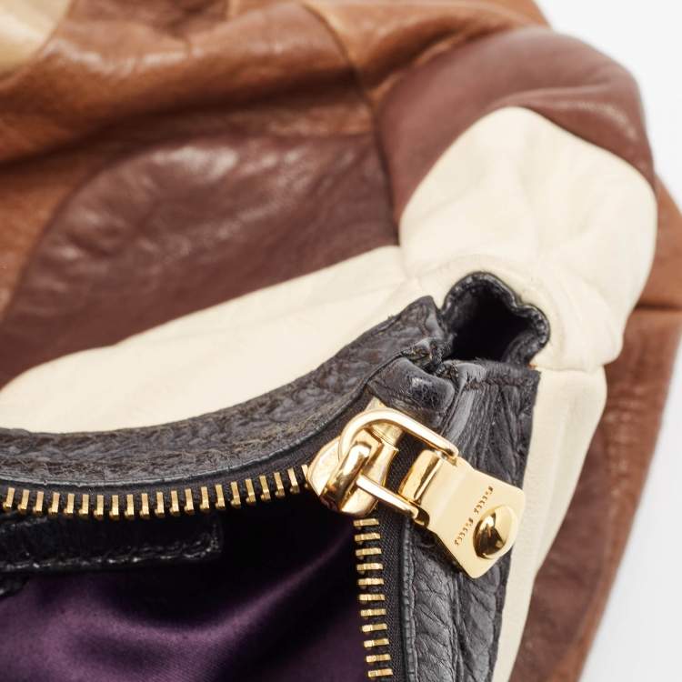 Pre Owned Miu Miu Multicolor Leather Patchwork Crystals Hobo