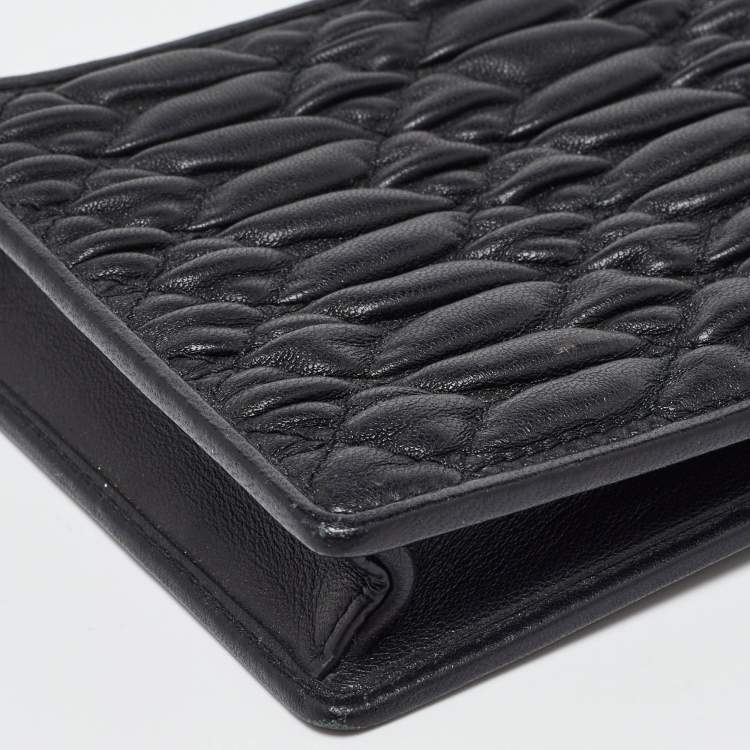 Pre Owned Miu Miu Black Matelasse Leather Phone Holder Crossbody Bag