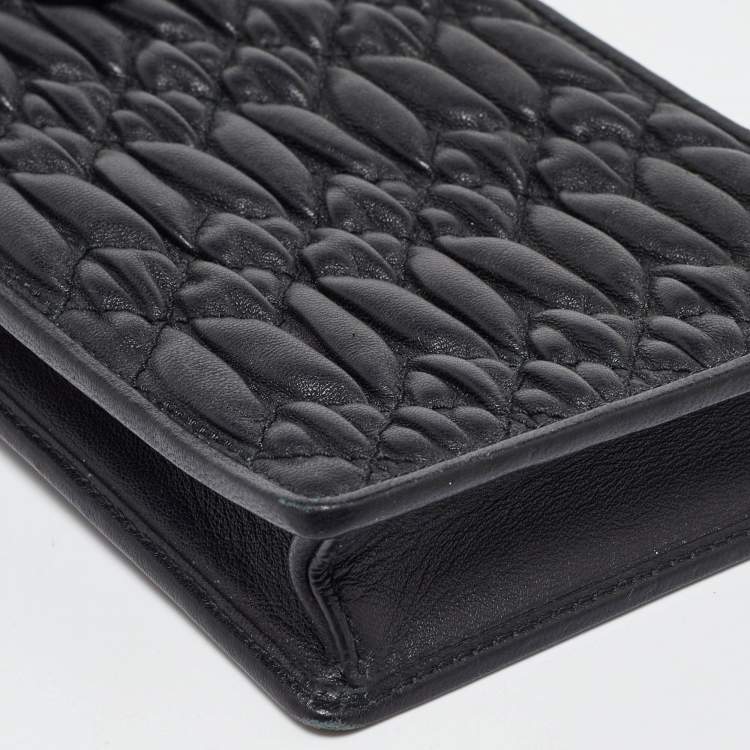 Pre Owned Miu Miu Black Matelasse Leather Phone Holder Crossbody Bag