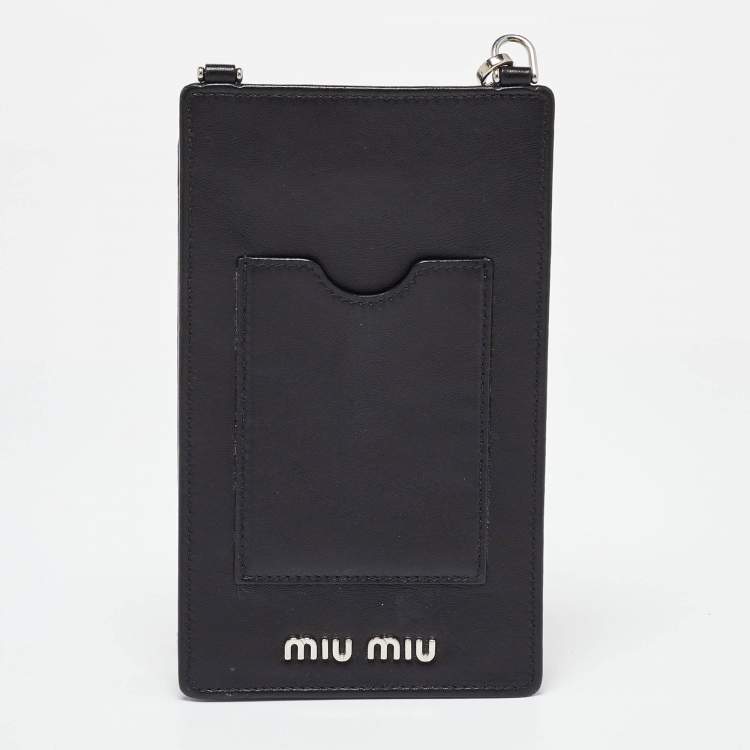 Pre Owned Miu Miu Black Matelasse Leather Phone Holder Crossbody Bag
