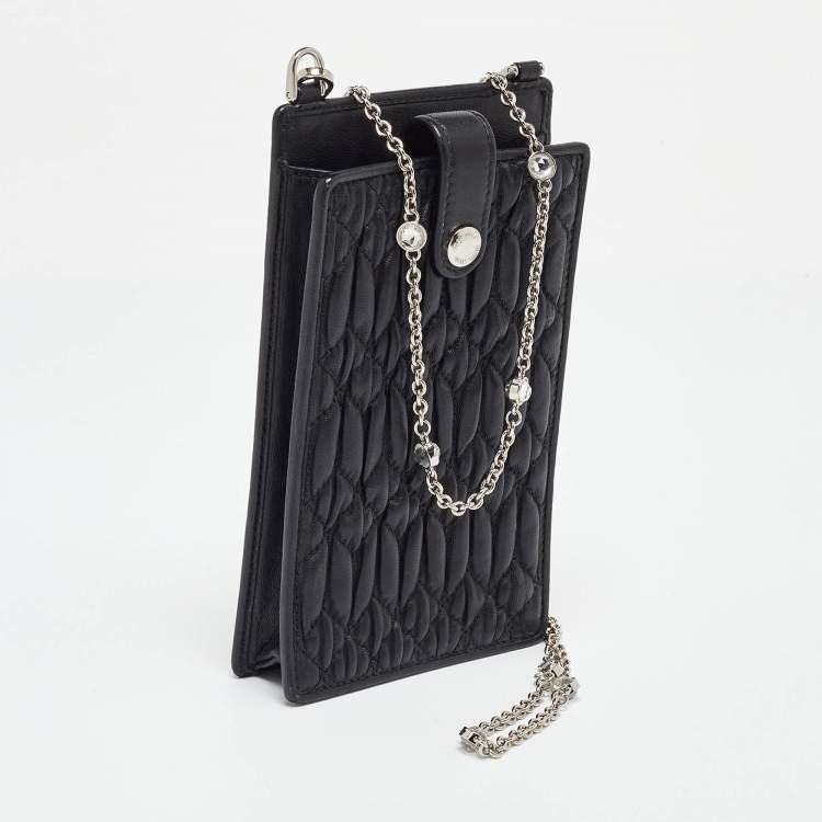 Pre Owned Miu Miu Black Matelasse Leather Phone Holder Crossbody Bag