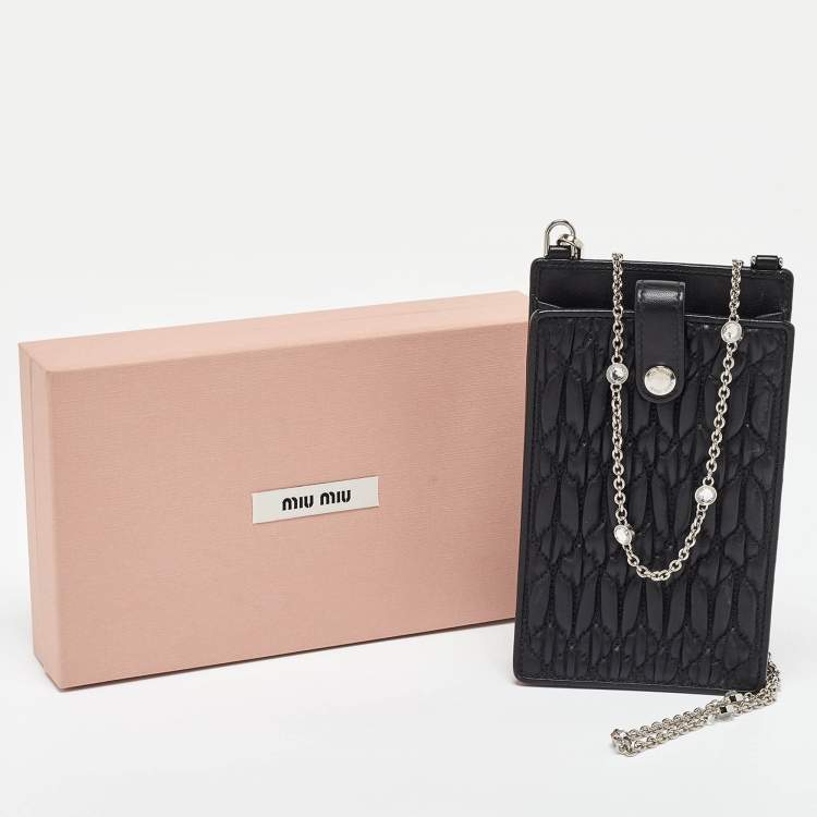 Pre Owned Miu Miu Black Matelasse Leather Phone Holder Crossbody Bag