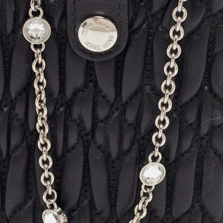 Pre Owned Miu Miu Black Matelasse Leather Phone Holder Crossbody Bag