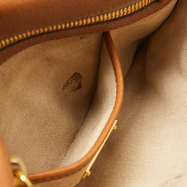 Pre Owned Miu Miu Brown Madras Leather Pushlock Flap Top Handle Bag