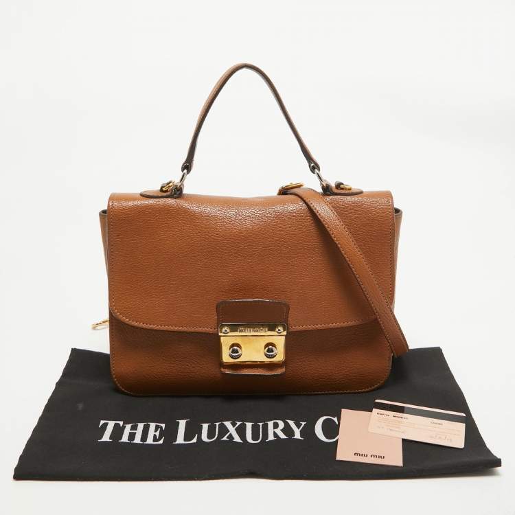Pre Owned Miu Miu Brown Madras Leather Pushlock Flap Top Handle Bag