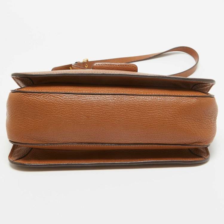 Pre Owned Miu Miu Brown Madras Leather Pushlock Flap Top Handle Bag