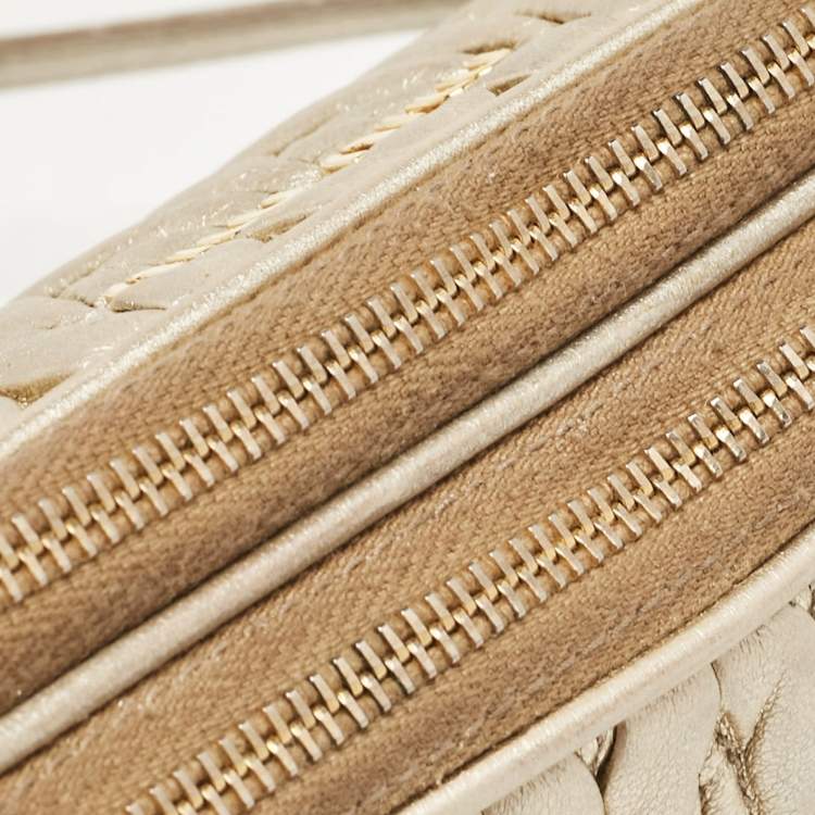 Pre Owned Miu Miu Gold Matelassé Leather Double Zip Crossbody Bag