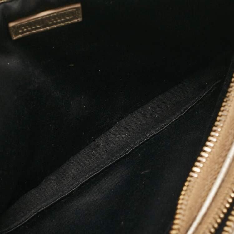 Pre Owned Miu Miu Gold Matelassé Leather Double Zip Crossbody Bag
