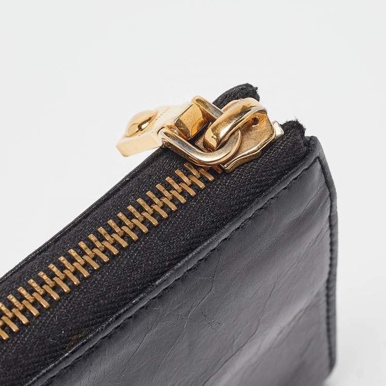 Pre Owned Miu Miu Black Crackled Glossy Leather Studded Continental Wallet