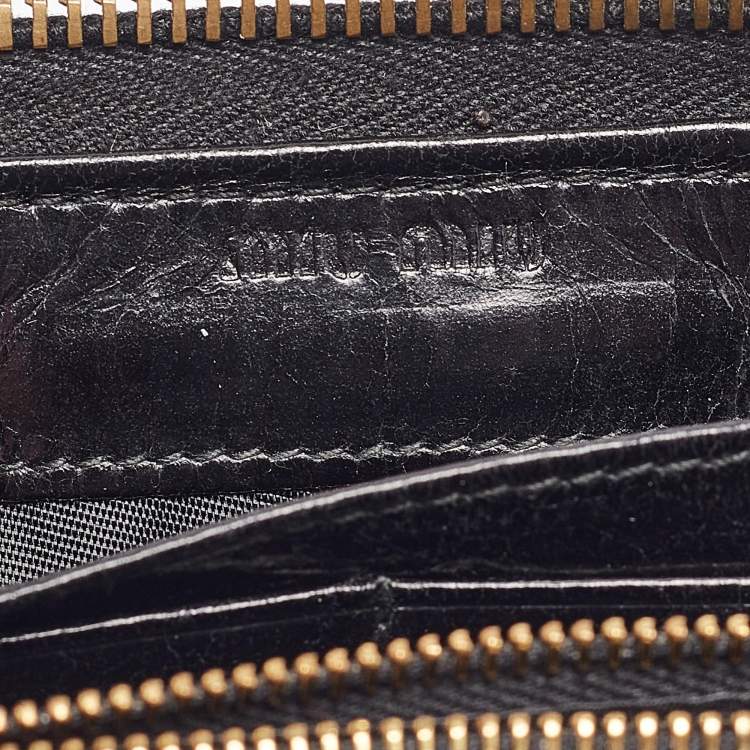 Pre Owned Miu Miu Black Crackled Glossy Leather Studded Continental Wallet