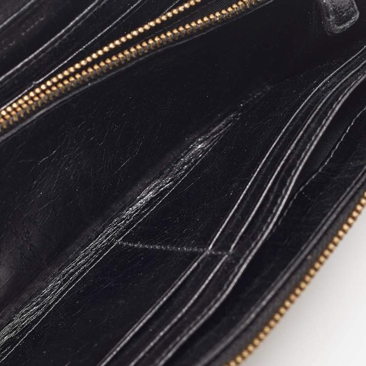 Pre Owned Miu Miu Black Crackled Glossy Leather Studded Continental Wallet