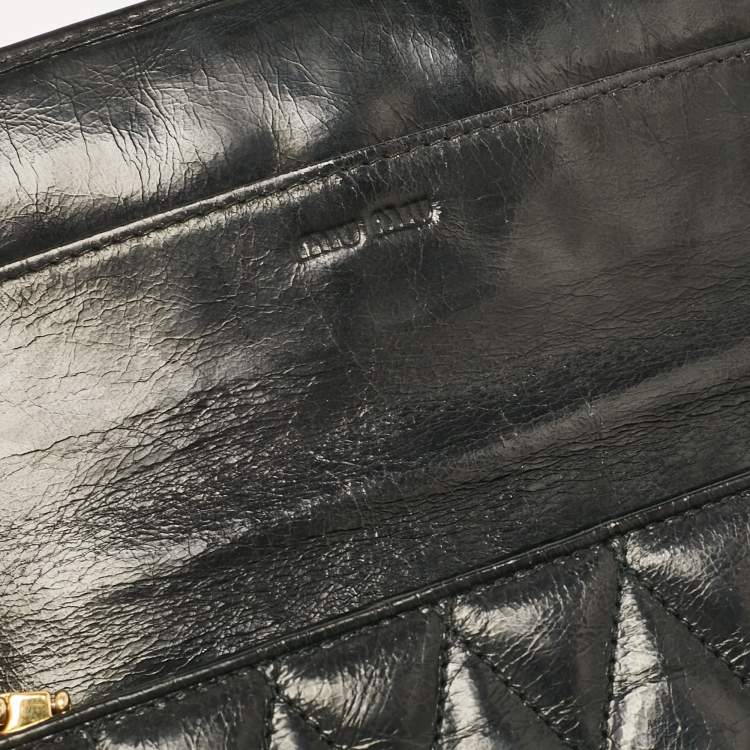 Pre Owned Miu Miu Black Glossy Leather Bow Flap Continental Wallet