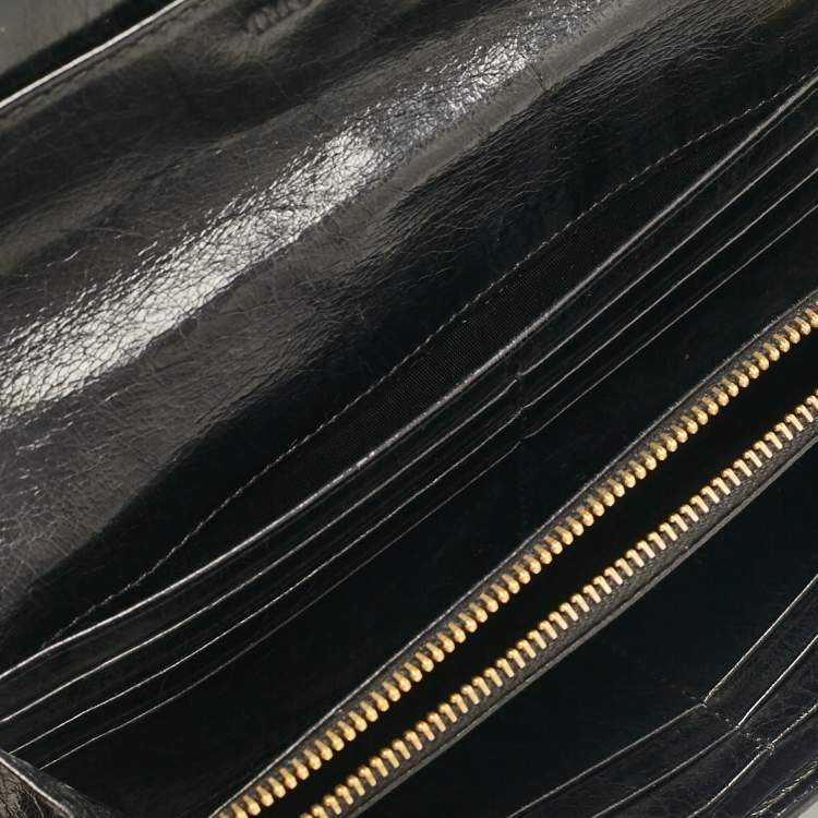 Pre Owned Miu Miu Black Glossy Leather Bow Flap Continental Wallet