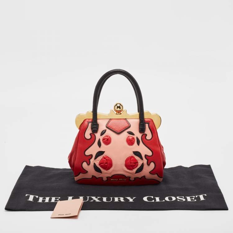 Pre Owned Miu Miu Multicolor Leather Floral Patchwork Frame Satchel