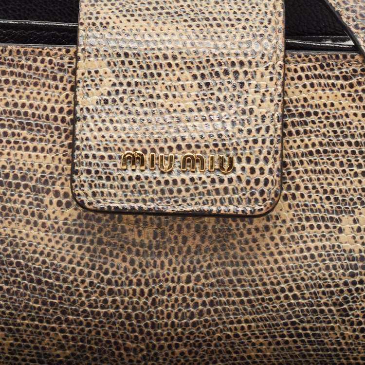 Pre Owned Miu Miu Cream/Black Lizard Embossed Leather Crossbody Bag