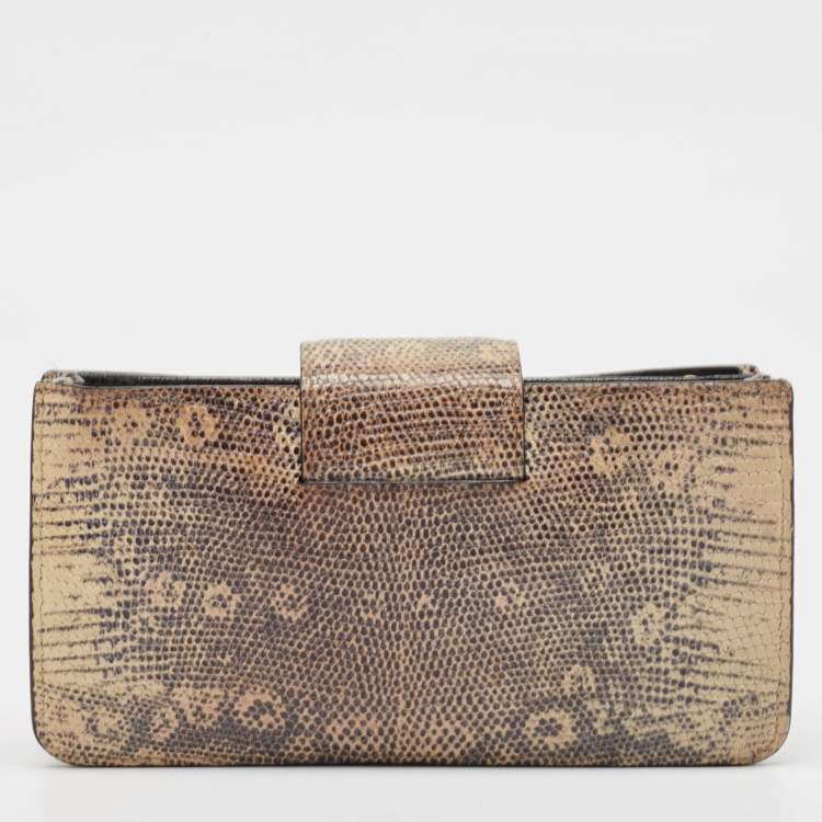 Pre Owned Miu Miu Cream/Black Lizard Embossed Leather Crossbody Bag