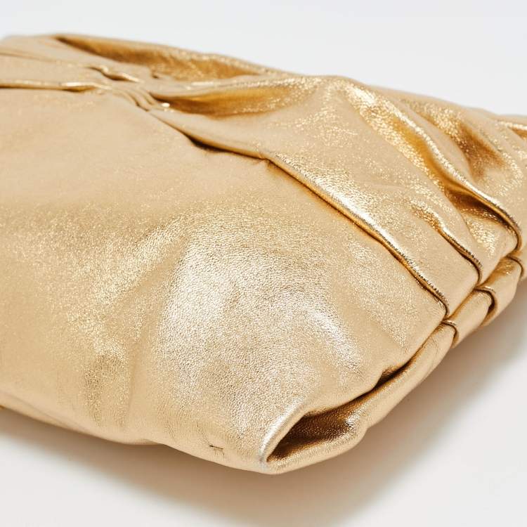 Pre Owned Miu Miu Gold Leather Pleated Zip Clutch