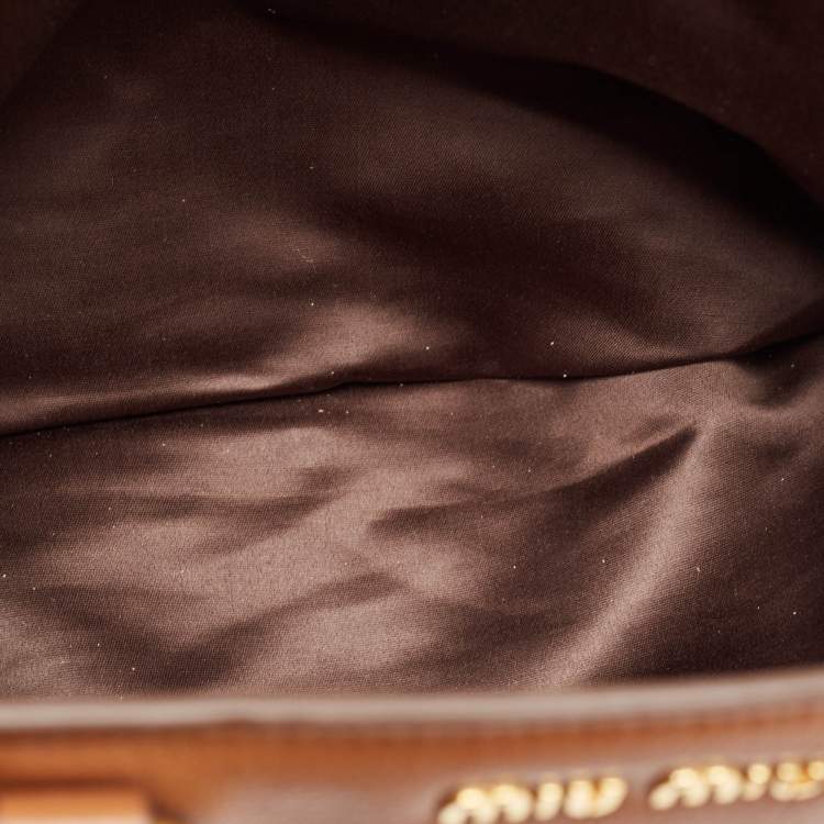 Pre Owned Miu Miu Brandy Leather 3 Compartment Tote