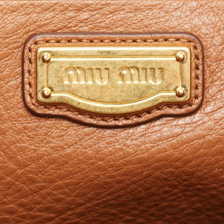 Pre Owned Miu Miu Brandy Leather 3 Compartment Tote