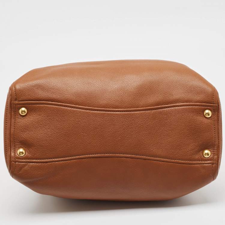 Pre Owned Miu Miu Brandy Leather 3 Compartment Tote