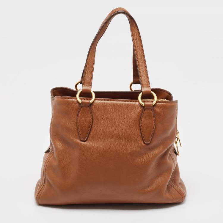 Pre Owned Miu Miu Brandy Leather 3 Compartment Tote