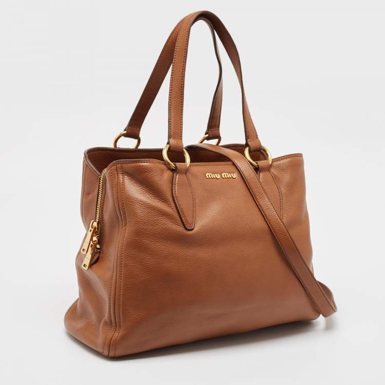 Pre Owned Miu Miu Brandy Leather 3 Compartment Tote