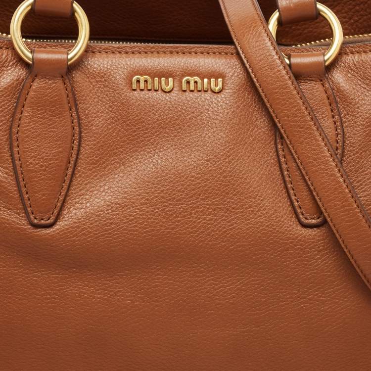 Pre Owned Miu Miu Brandy Leather 3 Compartment Tote