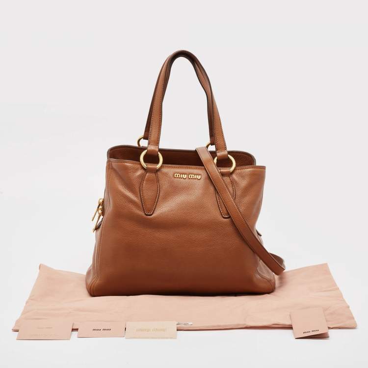 Pre Owned Miu Miu Brandy Leather 3 Compartment Tote