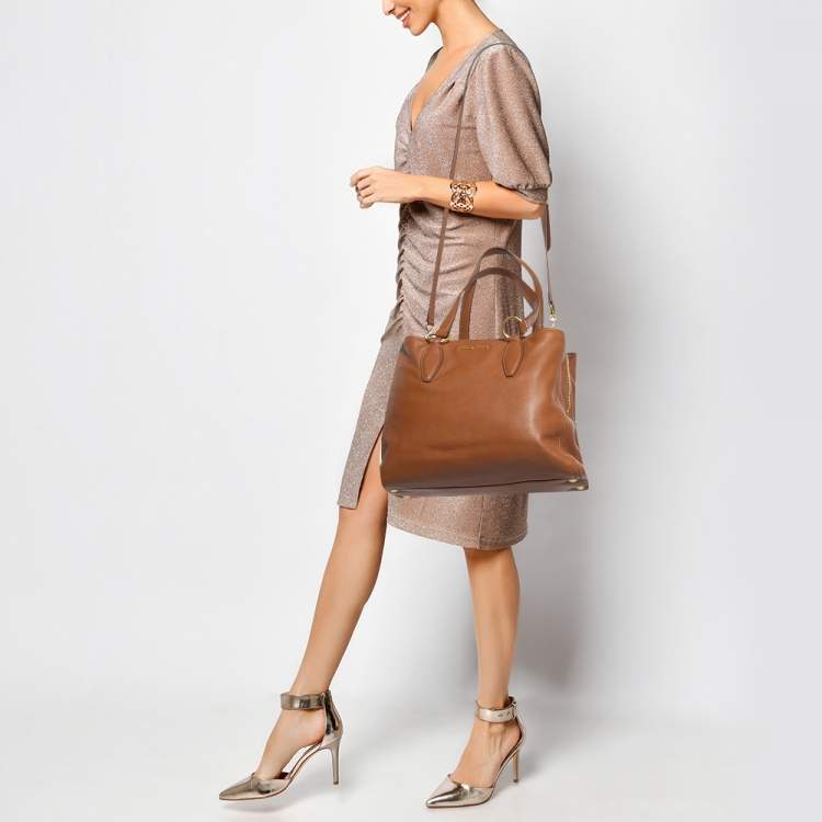 Pre Owned Miu Miu Brandy Leather 3 Compartment Tote