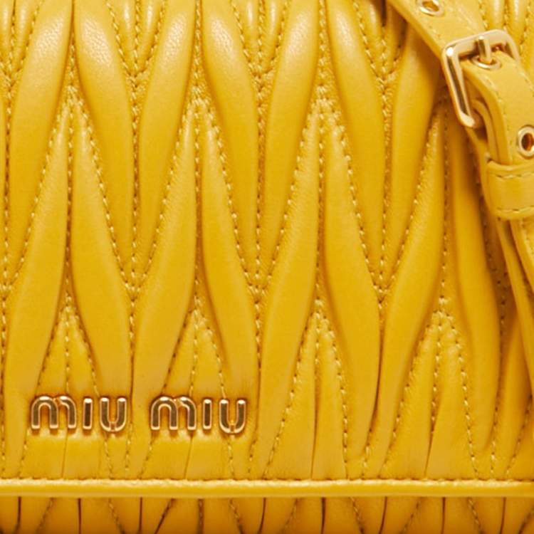 Pre Owned Miu Miu Mustard Matelassé Leather Flap Wallet On Chain
