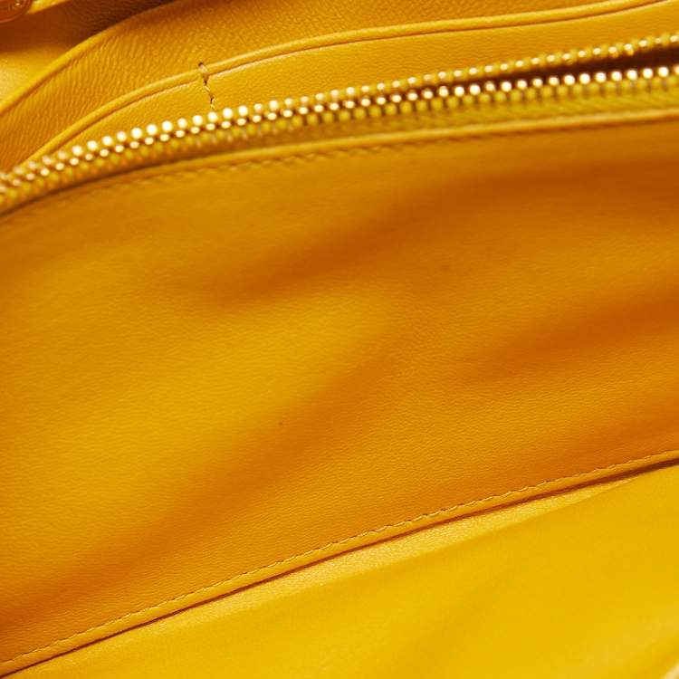 Pre Owned Miu Miu Mustard Matelassé Leather Flap Wallet On Chain