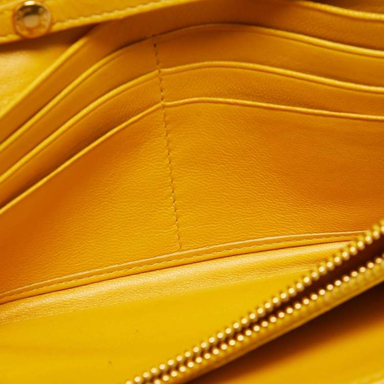 Pre Owned Miu Miu Mustard Matelassé Leather Flap Wallet On Chain