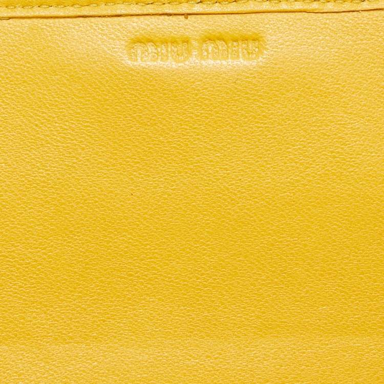 Pre Owned Miu Miu Mustard Matelassé Leather Flap Wallet On Chain