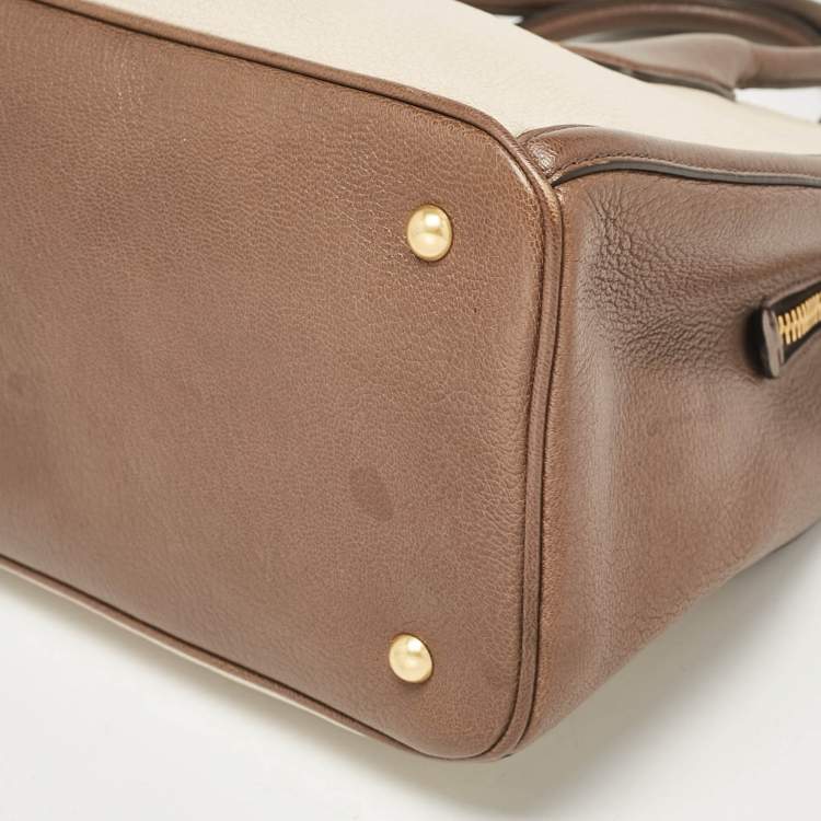Pre Owned Miu Miu Brown/Beige Madras Leather Bicolor Tote