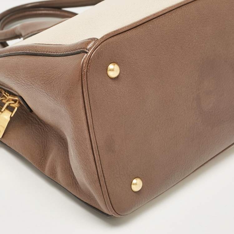 Pre Owned Miu Miu Brown/Beige Madras Leather Bicolor Tote