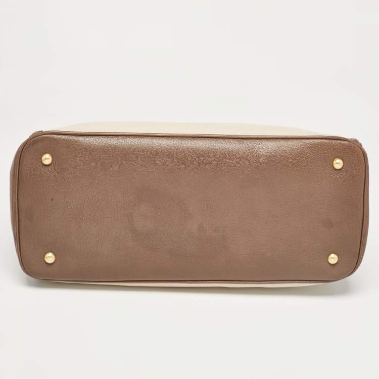 Pre Owned Miu Miu Brown/Beige Madras Leather Bicolor Tote