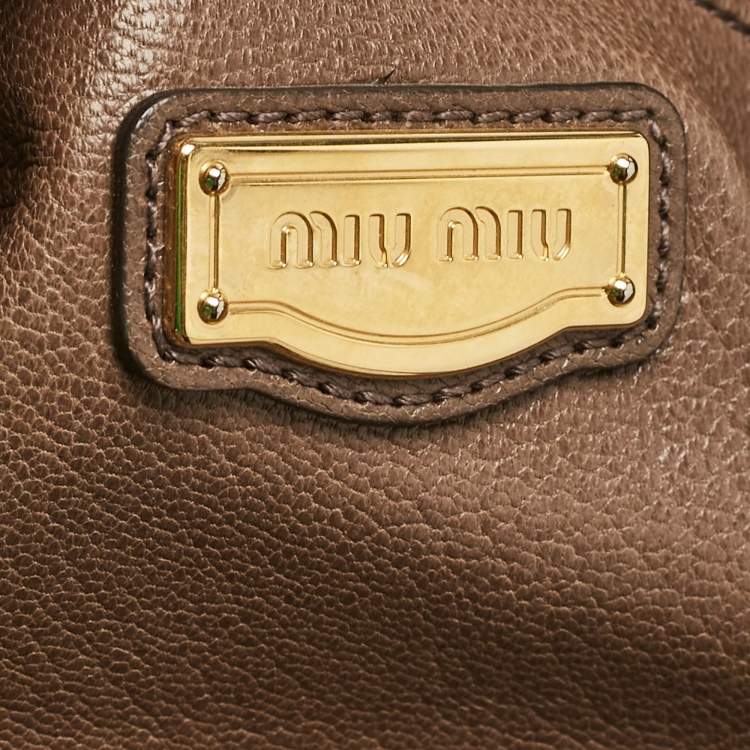 Pre Owned Miu Miu Brown/Beige Madras Leather Bicolor Tote