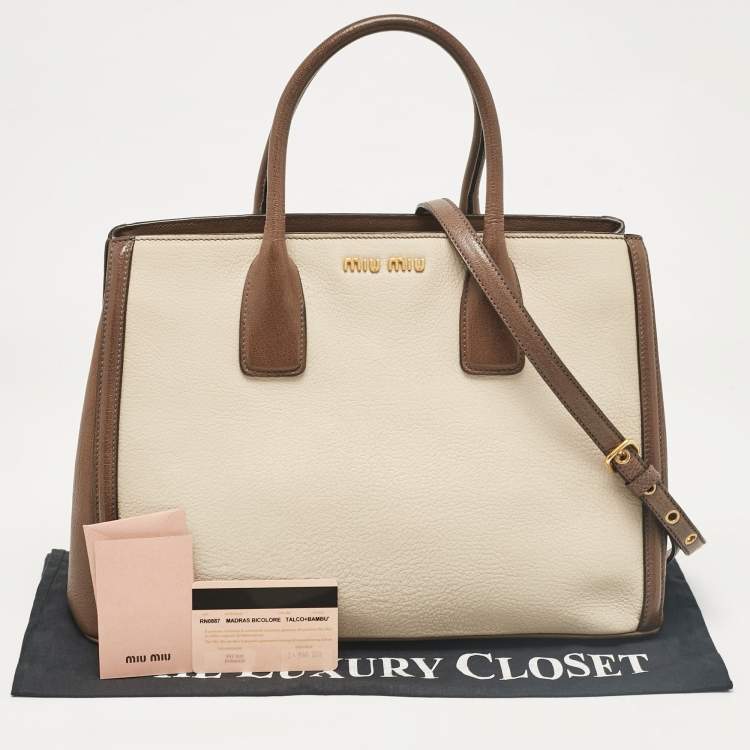 Pre Owned Miu Miu Brown/Beige Madras Leather Bicolor Tote