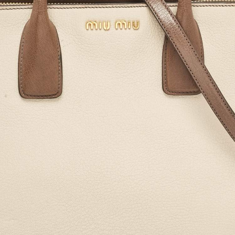 Pre Owned Miu Miu Brown/Beige Madras Leather Bicolor Tote