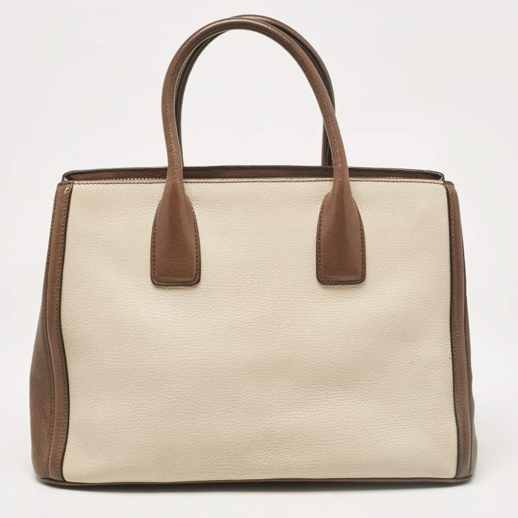 Pre Owned Miu Miu Brown/Beige Madras Leather Bicolor Tote