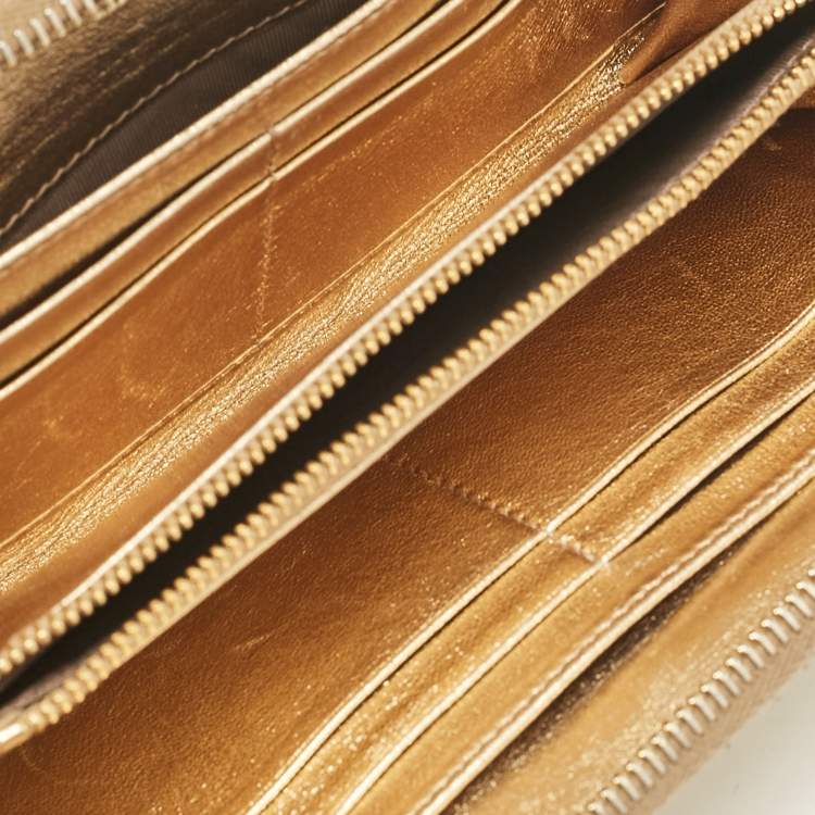 Pre Owned Miu Miu Gold Croc Embossed Leather Zip Continental Wallet