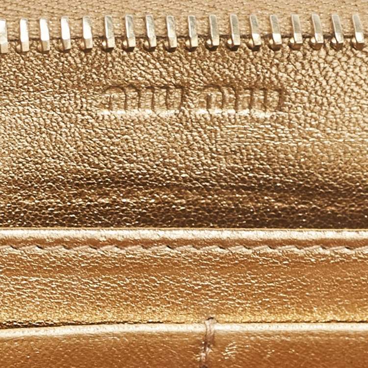 Pre Owned Miu Miu Gold Croc Embossed Leather Zip Continental Wallet