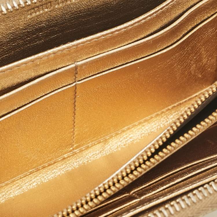 Pre Owned Miu Miu Gold Croc Embossed Leather Zip Continental Wallet