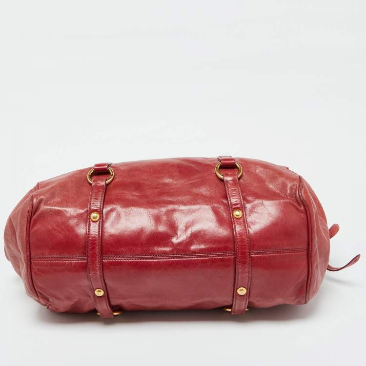 Pre Owned Miu Miu Rust Red Leather Bow Tote