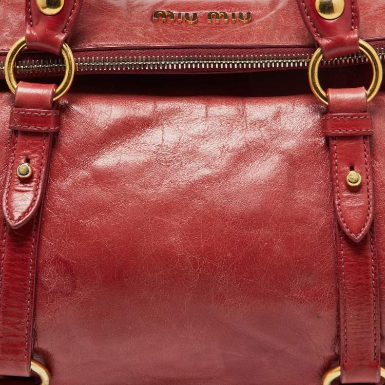 Pre Owned Miu Miu Rust Red Leather Bow Tote