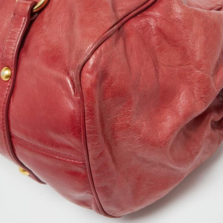 Pre Owned Miu Miu Rust Red Leather Bow Tote