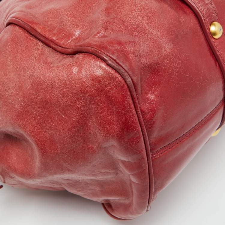 Pre Owned Miu Miu Rust Red Leather Bow Tote