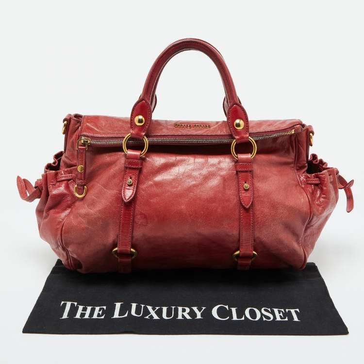 Pre Owned Miu Miu Rust Red Leather Bow Tote