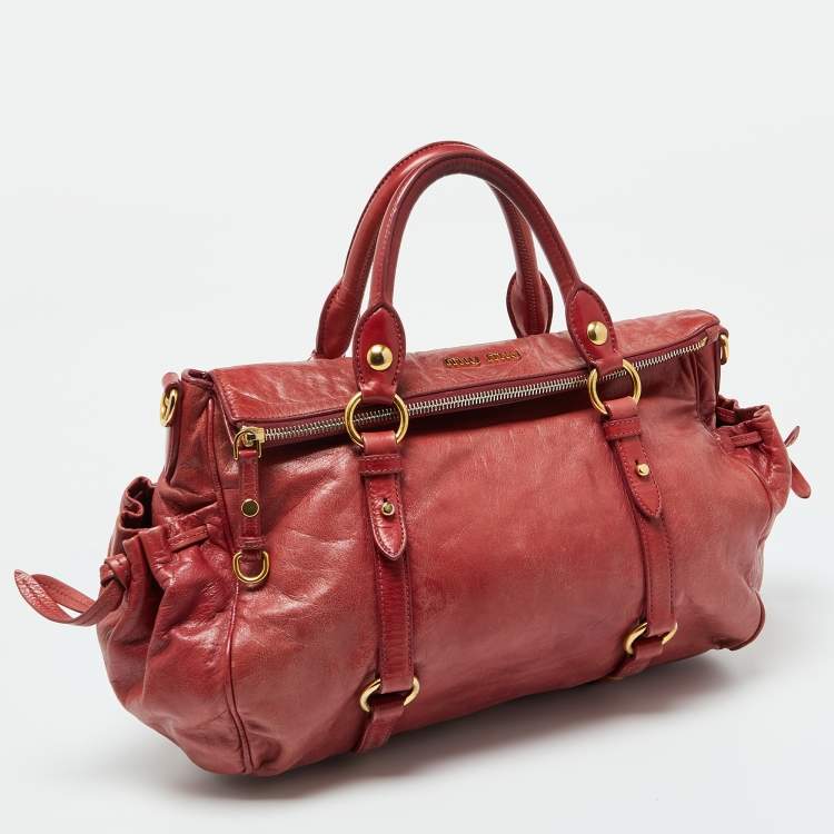 Pre Owned Miu Miu Rust Red Leather Bow Tote